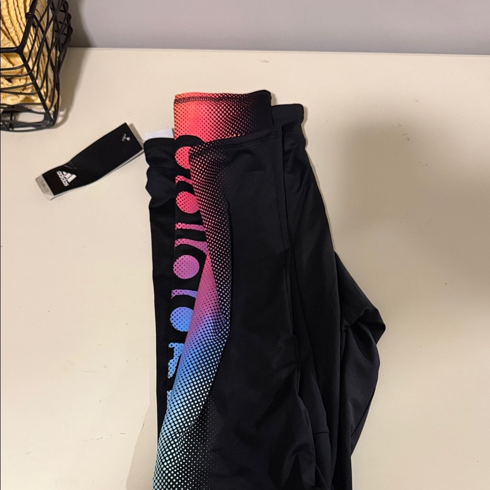Adidas Kids Black Leggings with Colorful Gradient Logo